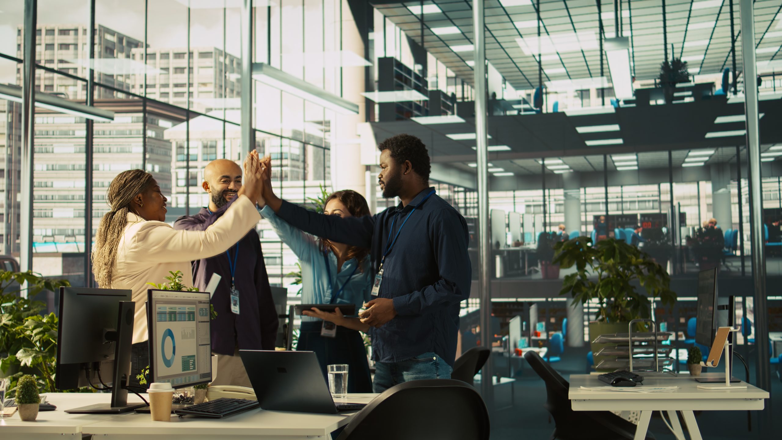 Team celebrating a business accomplishment